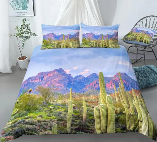 REALIN Juego de funda de edredón de cactus y plantas suculentas de cactus para niñas y niños, juego de ropa de cama de 2/3/4 piezas, fundas de