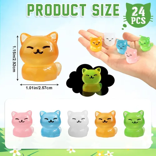 Miniatura 2 de 24 piezas de mini gatos luminosos de resina, figuras de gato en miniatura, pequeños adornos de gatos que brillan en la oscuridad para casa