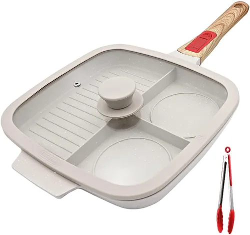 Miniatura 7 de Sartén Parrilla 3 en 1 para Estufas con Mango Desmontable, Plancha Versátil Antiadherente Dividida, Sartén Cuadrada Libre de PFOA, Negro