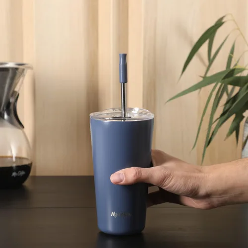 Miniatura 2 de Mr. Coffee Java Quest - Vaso térmico de acero inoxidable de doble pared de 16 onzas con tapa y popote reutilizable, con aislamiento térmico