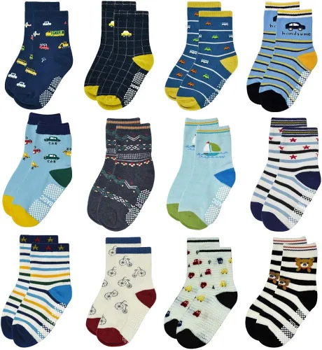 Calcetines antideslizantes para niños pequeños con agarre 12 pares de calcetines antideslizantes para niños y niñas para niños de 1 a 7 años
