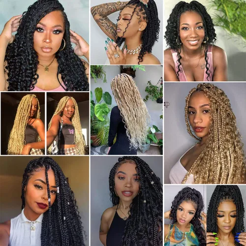 Miniatura 6 de COOKOO Cabello de Trenzas de Caja Bohemias de Ganchillo de 8 Pulgadas para Mujeres Negras, Paquete de 8, Cabello Sintético de Trenzas de Caja