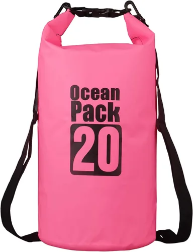 Miniatura 46 de 2L/3L/5L/10L/15L/20L/30L 500D Lona resistente PVC impermeable bolsa seca saco para kayak/canoa/pesca/rafting/natación/campamento/snowboard Rosado