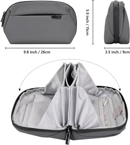 Miniatura 2 de Organizador de cables electrónicos Estuche de viaje, bolsa de carga, bolsa de transporte para accesorios tecnológicos (gris oscuro)