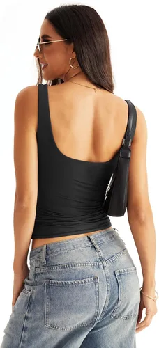 Miniatura 4 de Eachyes Camiseta sin mangas con cuello cuadrado y doble forro para mujer, con espalda baja
