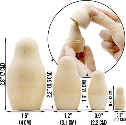Miniatura 2 de AEVVV Muñecas de anidación en blanco - 5 juegos de 4 muñecas de madera sin terminar para pintar