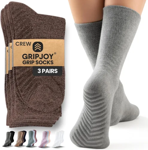 Miniatura 16 de Calcetines Gripjoy de agarre para mujer, antideslizantes, calcetines de agarre para mujer y hombre, para pilates, yoga, hospital, 3 pares, de largo