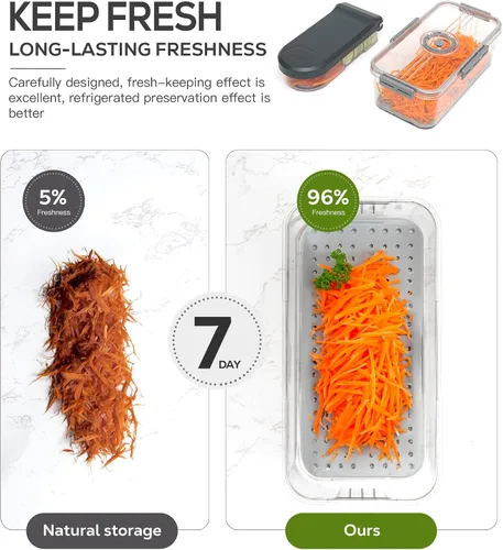 Miniatura 5 de Cutesun - Recipientes apilables transparentes para frutas y verduras con tapa y rebanadora de mandolina 6 en 1 para cocina, rallador de queso