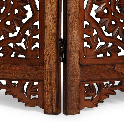 Miniatura 4 de Lightnpro 4 Panel Royal Octagon Wooden Room Divider 64"(W) x 48"(H) Handmade Heart Design Partition, Intricately Carved, Hinged & Foldable