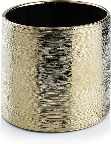 WGVI Jarrón cilíndrico de cerámica grabada en oro, ancho de 6.5 pulgadas de alto, 6 pulgadas, arreglos florales, portavelas, maceta de terrario,