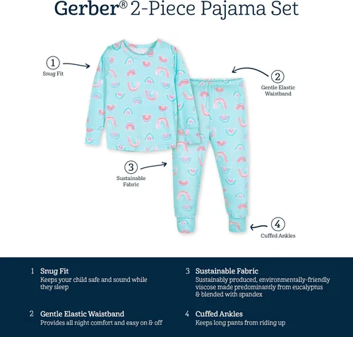 Miniatura 6 de Gerber Pijama unisex de 2 piezas para bebé y niño pequeño, con viscosa hecha de eucalipto