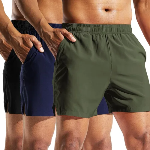 Miniatura 9 de MIER Paquete de 3 pantalones cortos deportivos para correr de 5 pulgadas, de secado rápido, ligeros, para gimnasio, entrenamiento, deportes