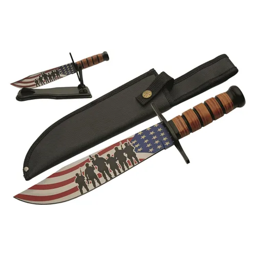 Miniatura 6 de SZCO Cuchillo de caza de punta de clip de 14 pulgadas, cuchillo de campamento de espiga completa con mango de cuero, hoja de acero inoxidable