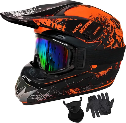 Miniatura 15 de Cascos de motocross para jóvenes, aprobados por DOT, motocross, ATV, todoterreno, cuatro ruedas, cascos de motocicleta BMX con gafas, guantes