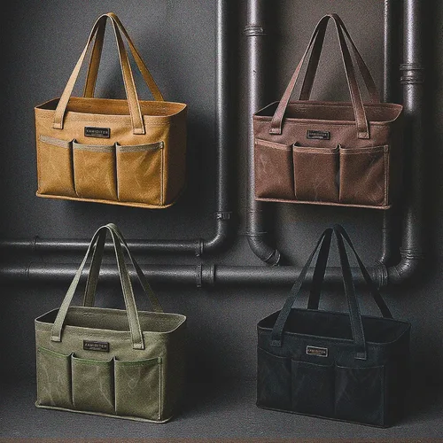Miniatura 7 de Bolsa de herramientas de lona encerada duradera de 16 onzas con marco de metal, bolsa de almacenamiento de herramientas tipo tote grande plegable