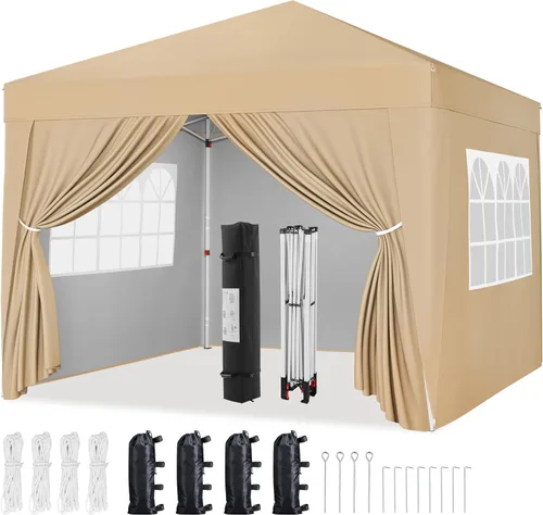 Miniatura 18 de Yaheetech Toldo desplegable de 10 x 10 pies con 4 paredes laterales extraíbles, tienda instantánea cerrada portátil, tienda de campaña impermeable