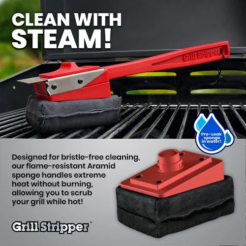 Miniatura 8 de GRILL STRIPPER Cepillo de parrilla sin cerdas para parrilla al aire libre – Cepillo de parrilla de vapor sin cerdas con rascador triple pendiente
