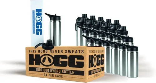 Hogg Caja de botella de 18 oz Duo Hydro Handle (paquete de 24) para bricolaje, personalizable, añade logotipo, vinilo, tinta de alcohol o purpurina