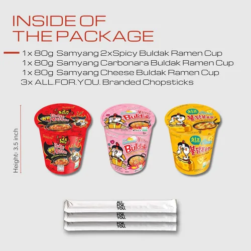 Miniatura 3 de Buldak Ramen Fideos de 3 sabores de fideos variados – 2 unidades picantes, carbonara, queso – Total 3 unidades (1 paquete cada uno) – Fideos ramen