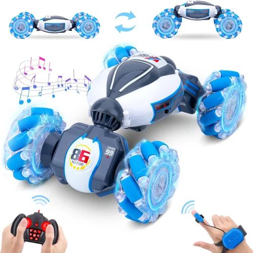 Miniatura 13 de Dysaim Gesture RC Car, juguete de acrobacias RC con detección de gestos para niños de 6 a 12 años, control remoto de mano 4WD de 2.4 GHz con luces