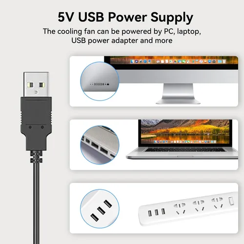 Miniatura 8 de ELUTENG Ventilador de 4.724 in con 3 velocidades 5 V USB alimentado por USB 1500PRM Gaming PC Refrigeración portátil adecuado para tableta, receptor