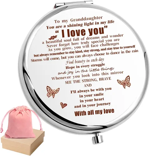Miniatura 11 de para Mi Nieta - Eres Increíble y Hermosa - Espejo de bolsillo, espejo compacto grabado para nieta, espejo de aliento "La Familia Primero", regalos