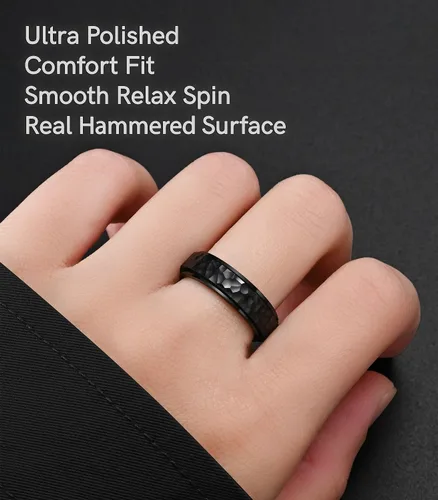 Miniatura 4 de King Ring 6mm Hammered Spinner Ring – Fidget Ring for Men & Women – Designed in USA