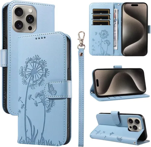 Miniatura 10 de Flip Case for Motorola Moto E22 / E22i, with Stand/Wrist Strap/Card Slots Function, Flower Embossed PU Leather Wallet Folio Case, Magnetic Blue