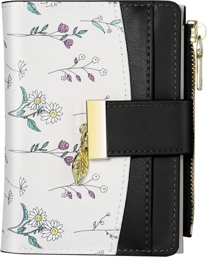 Avando Carteras para mujer - Bloqueo RFID, de piel sintética suave, plegable, con cremallera, bolsillo con cremallera, cartera pequeña con flores y