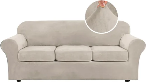 Miniatura 27 de H.VERSAILTEX - Funda elástica para sofá de 3 piezas, de suave terciopelo afelpado, para sofá biplaza con 2 cojines de hasta 72 pulgadas de ancho, se