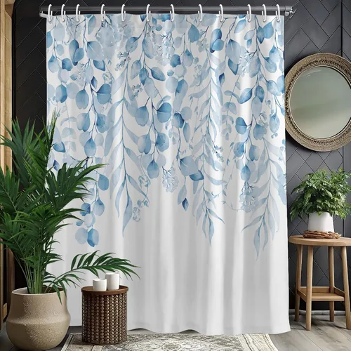 Miniatura 22 de KAIRA Cortina de ducha de eucalipto negro con diseño clásico y moderno, hojas de plantas de acuarela con diseño floral, decoración de baño, 72 x 72