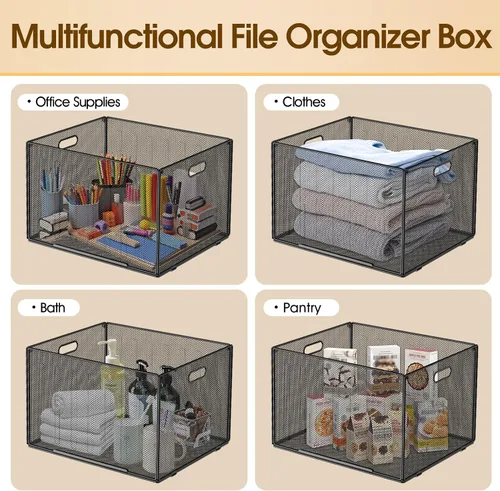 Miniatura 4 de MaxGear Caja organizadora de archivos colgantes, carpeta de archivo de malla para tamaño carta/legal, caja de archivos de metal con asas, cajas