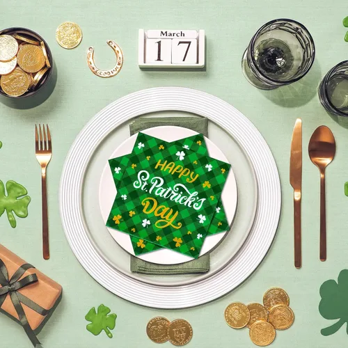Miniatura 7 de Whaline 80 servilletas de papel con texto en inglés «Happy St. Patrick's Day» de búfalo verde irlandés, servilletas desechables decorativas