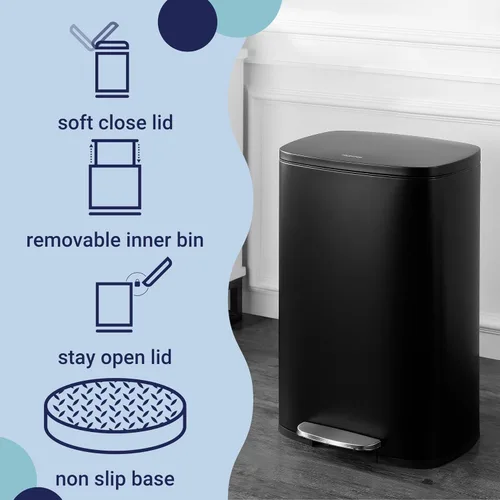 Miniatura 3 de happimess HPM1006B Connor - Bote de basura rectangular de 13 galones con tapa de cierre suave y mini basurero gratis, resistente a las huellas Negro