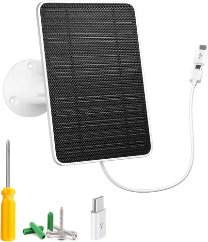 Panel solar para cámara de seguridad, panel solar USB de 5W para cámara de seguridad DC 5V, panel solar con puerto micro USB y USB-C, cargador solar