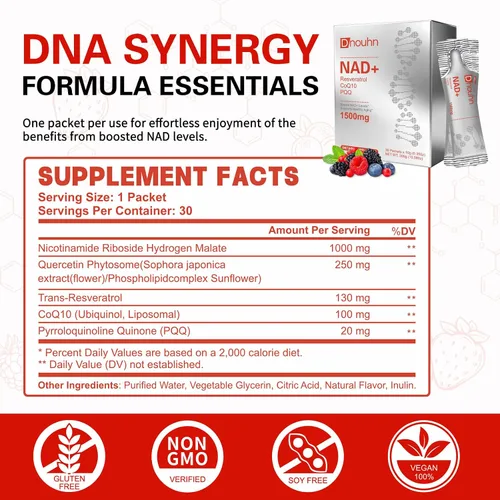 Miniatura 2 de Suplemento líquido NAD de 1500 mg, ribósido de nicotinamida y resveratrol con PQQ, suplemento NAD para mujeres y hombres, aumenta la energía