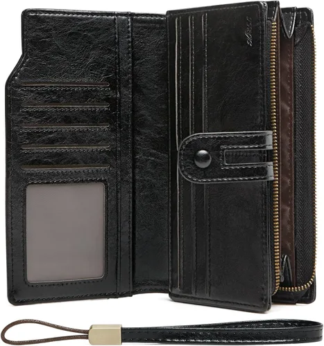 Miniatura 17 de TFKGS Billetera para mujer con bloqueo RFID de cuero, gran capacidad, porta tarjetas, cartera tipo embrague para teléfono, bolso largo de viaje