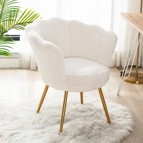 Miniatura 11 de chairus Silla de tocador de maquillaje blanca crema con respaldo, pequeña silla moderna tapizada de terciopelo con patas de metal dorado, bonita