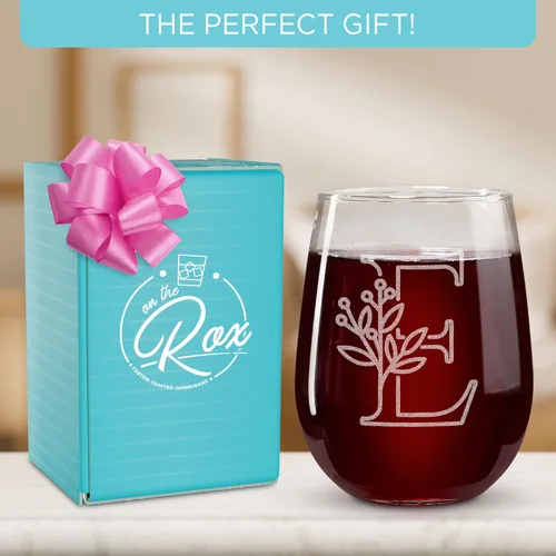 Miniatura 3 de On The Rox Drinks Regalos con monograma para mujeres y hombres – Letra A-Z inicial grabada monograma sin tallo, copa de vino – Regalos de vino