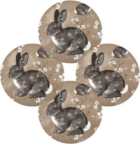 Miniatura 2 de Manteles individuales de conejo blanco y negro, almohadillas resistentes al calor para mesa de comedor, manteles individuales circulares lavables