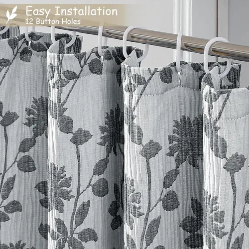 Miniatura 3 de OVZME Cortina de ducha floral negra de 72 pulgadas de largo, cortina de baño de textura arrugada y gruesa de calidad hotelera, decoración de baño