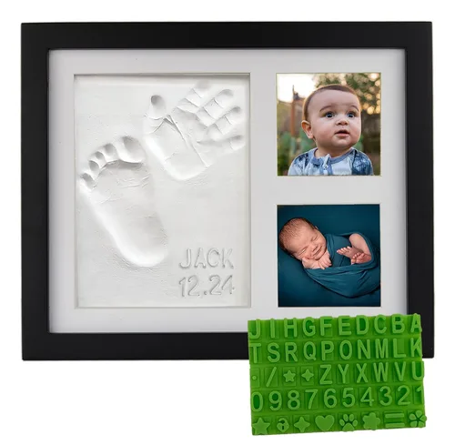 Kit de Marco de Fotos de Recuerdo de Arcilla para Huellas de Manos y Pies de Bebé - con Plantilla de Silicona para un Regalo Personalizado. Marco de