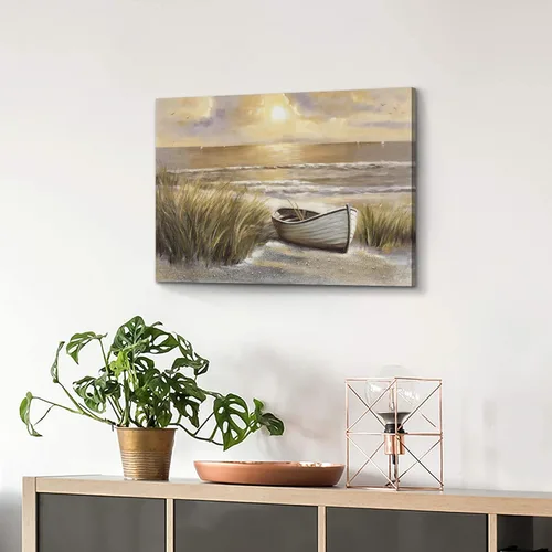 Miniatura 5 de arttitue Lienzo decorativo para pared de playa: baño, puesta de sol costera, paisaje, océano, mar, escena, obra de arte, paisaje marino, barco