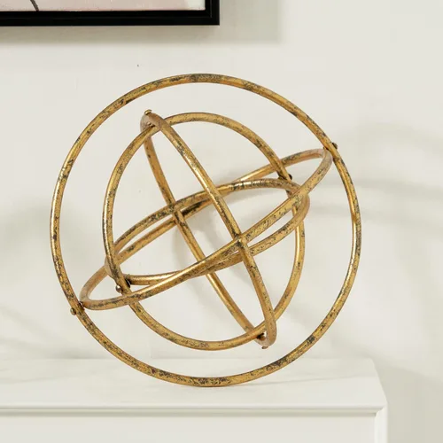 Miniatura 10 de HLQMFHT Escultura Abstracta Geométrica de Metal de 5.6 pulgadas de ancho x 16.3 pulgadas de alto sobre Base de Hierro Fundido, Decoración de Gold-f