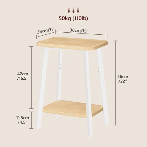 Miniatura 3 de MAHANCRIS Mesa auxiliar, pequeña mesa auxiliar rectangular con estante de almacenamiento, mesita de noche de 2 niveles, mesa de sofá, mesita