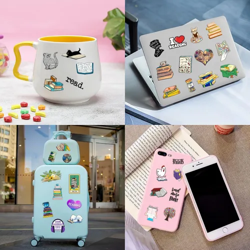 Miniatura 6 de (96 PCS) Libro de lectura Tatuajes temporales para niños, lindo nerd Bookish Calcomanías de recompensas escolares, suministros para fiestas