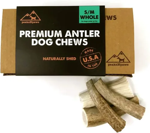 peaksNpaws Cuernos de alce enteros de grado A totalmente naturales de alta calidad para perros, sin aditivos, sin conservantes, fabricadas en