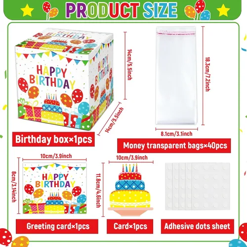 Miniatura 2 de Chiazllta Regalo de Caja de Dinero de Feliz Cumpleaños con Tarjeta - Kit Colorido de Caja de Extracción de Dinero para Fiesta
