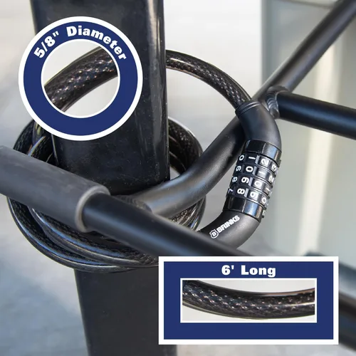 Miniatura 5 de BRINKS Cable de bloqueo para bicicleta resistente para exteriores de 6 pies, paquete de 2, grueso, diseño antirrobo autorrebobinante, combinación
