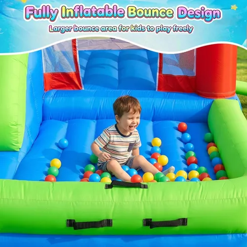Miniatura 4 de Casa de rebote para niños con tobogán, casa inflable fácil de desinflar para niños pequeños, castillo de salto inflable al aire libre con soplador